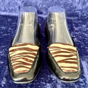 Antonio Melani Empire Black Patent Leather Zebra Fur Loafer Flats Shoes 8.0 Flat